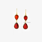 Garnet Quartz Pear Gemstone Drop Earring - Micron Gold Plated 925 Silver Dangle Earring - Handmade Jewelry for Women - Birthday Gift Earring